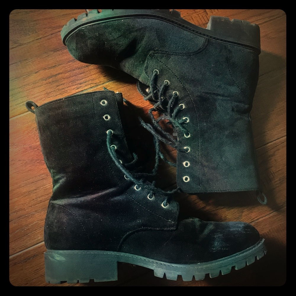 Velvet Black Combat Boots